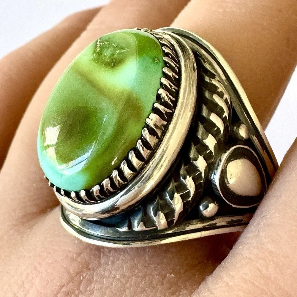 Mens Navajo Sonoran Turquoise Ring Sz 12 Signed Derrick Native American Sterling
